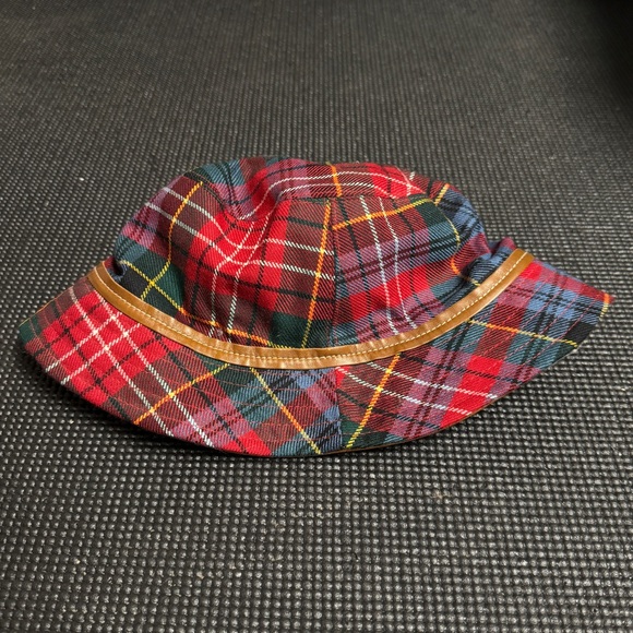 Coach Red Plaid with Leather Bucket Hat - Picture 1 of 8